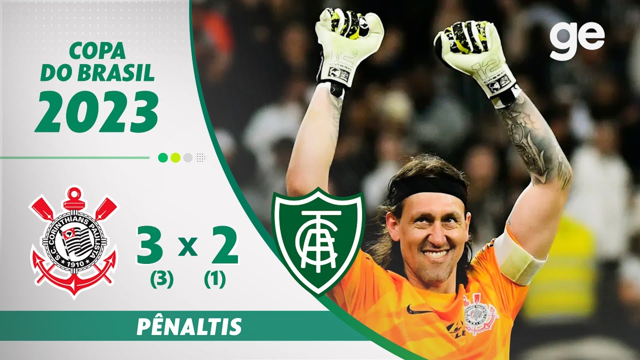 CORINTHIANS 3 (3) X (1) 2 AM&Eacute;RICA-MG | P&Ecirc;NALTIS | COPA DO BRASIL 2023 | ge.globo