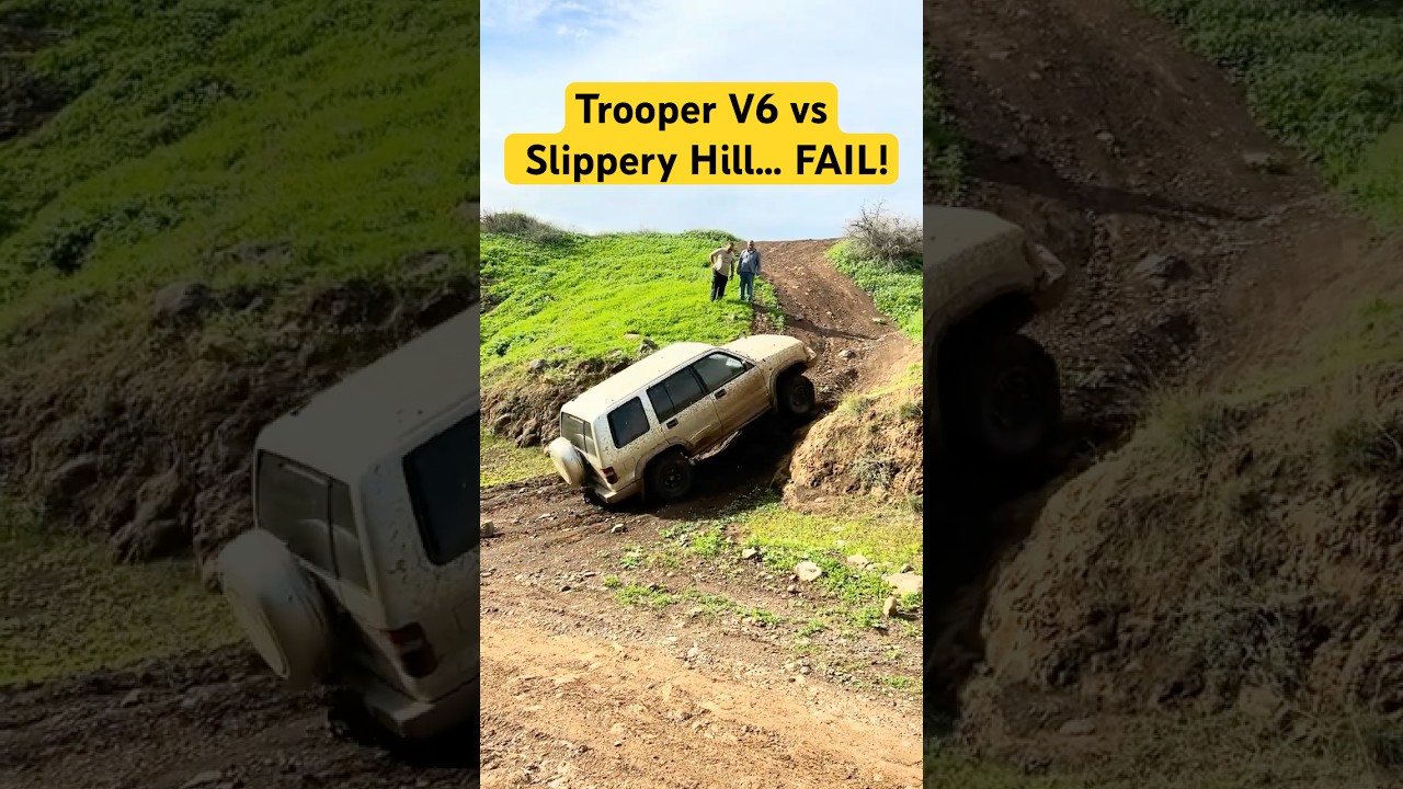 Trooper V6 3.5💪vs Slippery Hill&hellip; FAIL! 💦🌧️