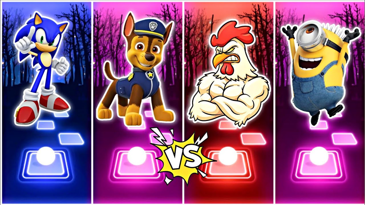 Tiles hop - Sonic vs Paw Patrol Chase vs Roster Chicken vs Minious Endless Song 