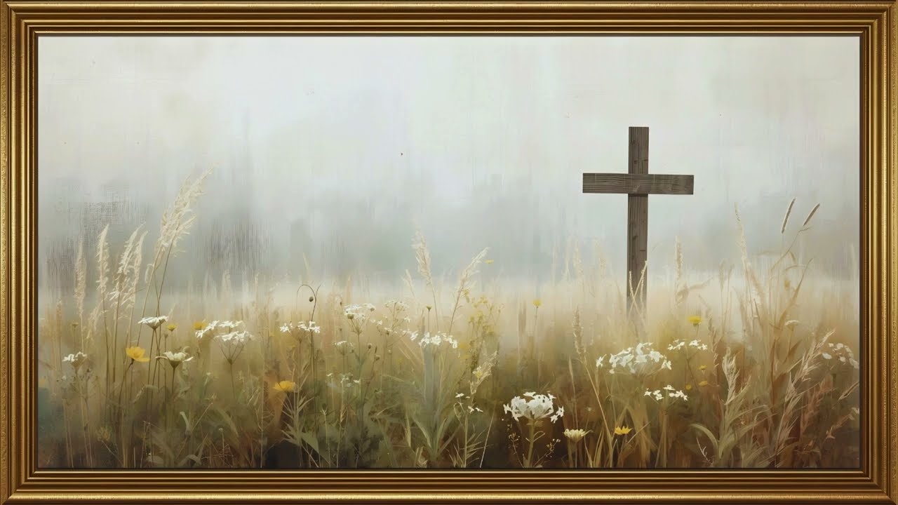 2 Hour Peaceful Cross Meadow 🌅 Christian TV Art for Prayer & Sleep ✝️ | Calming Frame TV Decor