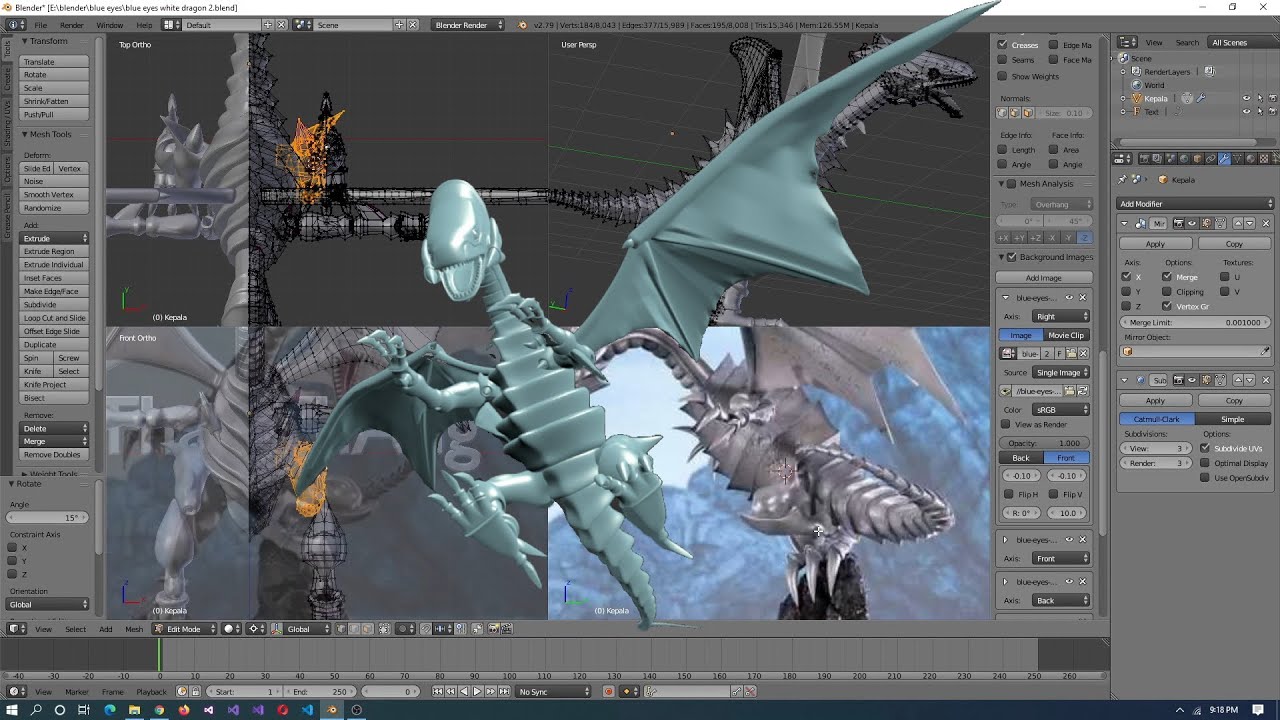 Blender 3D Full How Make Blue Eyes White Dragon Speed 10x