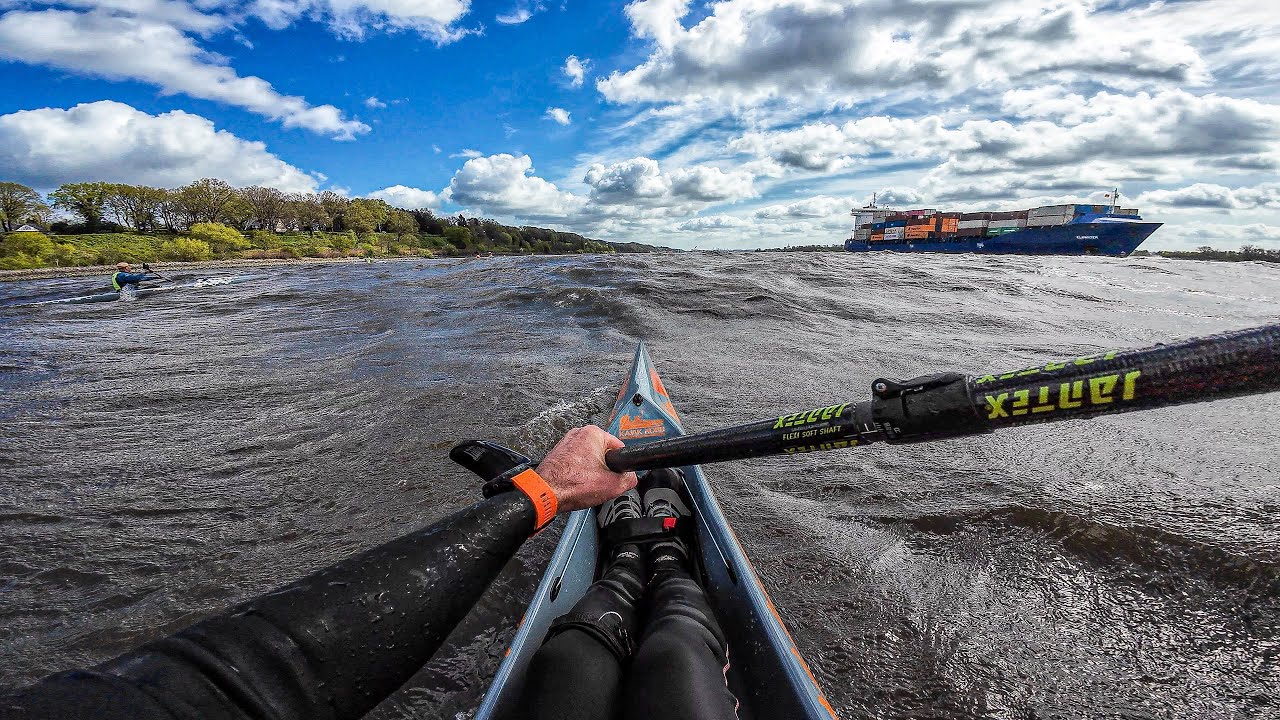 Kajak fahren Anpaddeln bei 5 Bft. auf der Elbe Hamburg 2024 Kajak Surfski C10 🔥schalte 4K ein!🔥