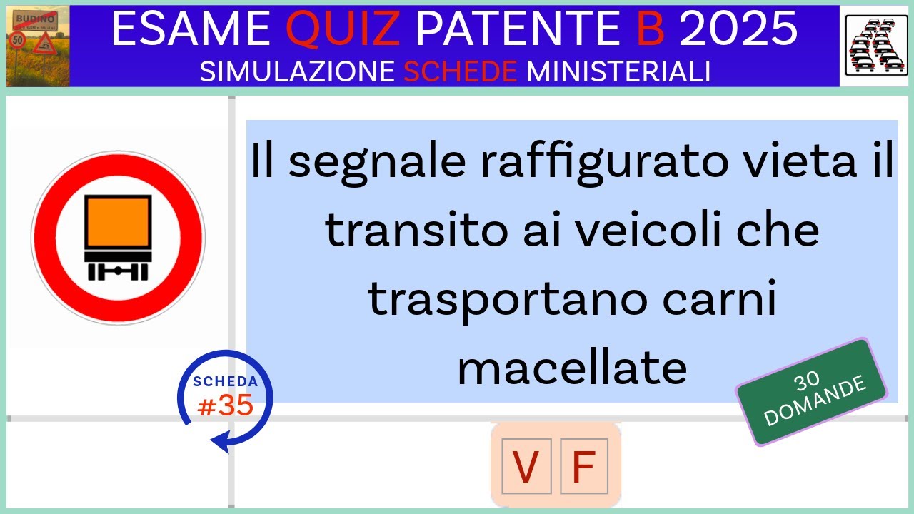 Exame Quiz Patente B 2025  (Senza Spiegazioni) -  SIMULAZIONE SCHEDE MINISTERIALI #35