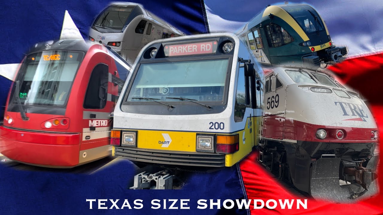Trains in Texas: DART, TRE, TEXRail, Houston METRORail, Austin Capital Metrorail, DCTA A-train, 4K