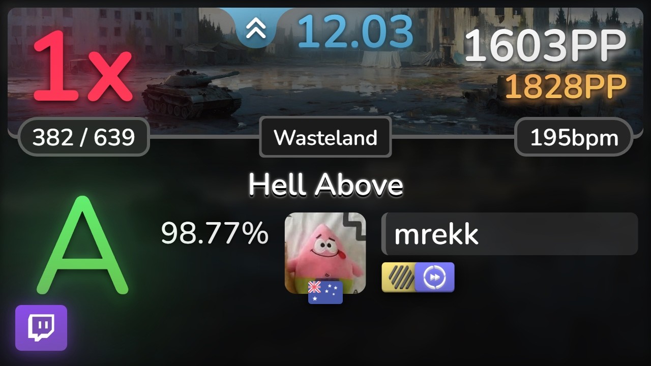 🔴 12⭐ mrekk | Pierce The Veil - Hell Above (Cut Ver.) [Wasteland] +HDDT 98.77% | 1603pp 1❌ - osu!