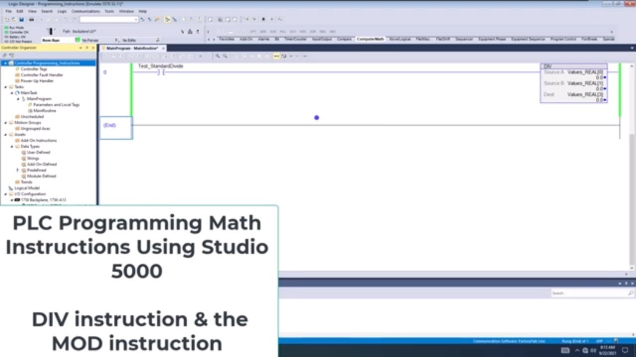 PLC Programming Mathematical instruction | MOD Instruction Studio 5000