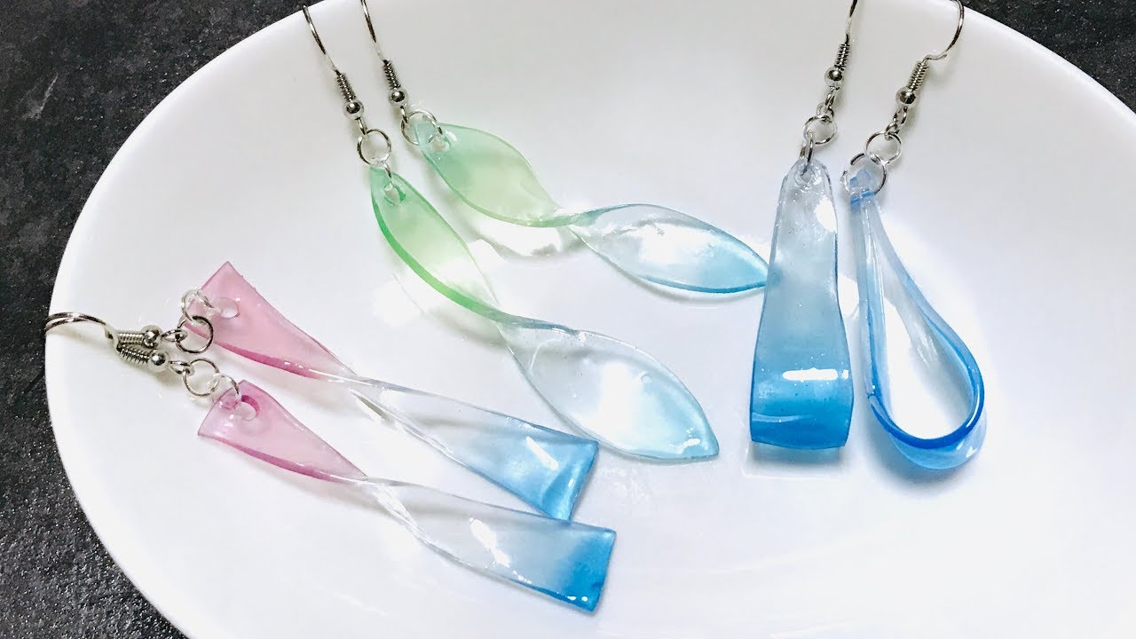 【UVレジン プラ板 100均】涼しげなピアス作ってみました！ UV resin & shrink plastic  Cool earrings