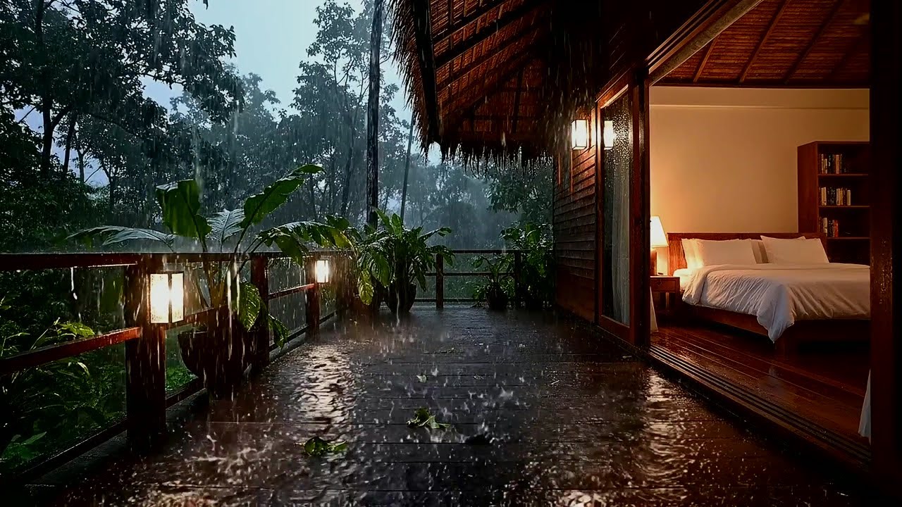Soothing Night Rain White Noise for Deep Sleep and Insomnia Relief - Balcony Rain