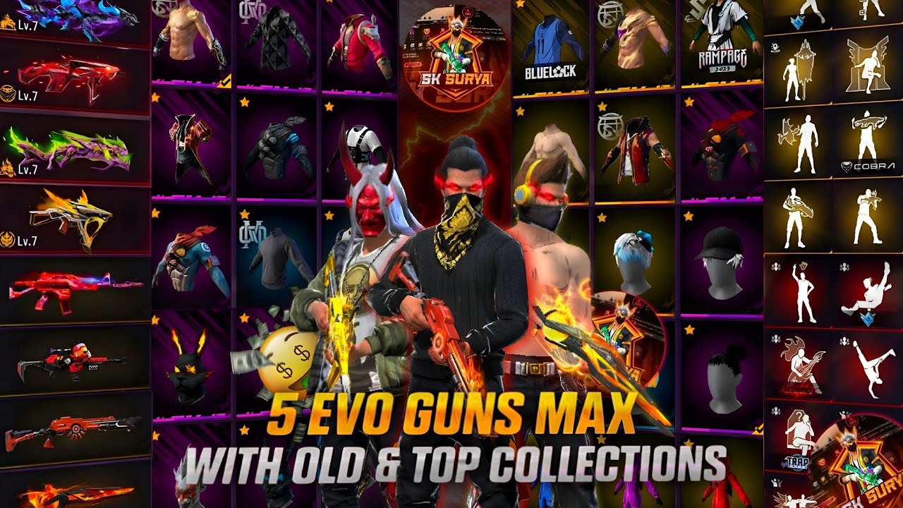 FREE FIRE 5 EVO GUNS MAX ID SELL😱 || OLD & TOP COLLECTIONS ID SALE🔥 || PRIME LEVEL 8 ID💥 || தமிழ்👑