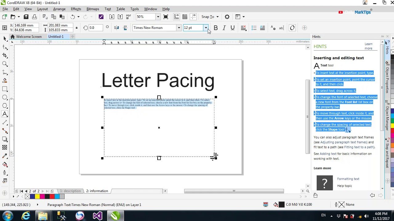 How to use letter spacing and line spacing in coreldraw