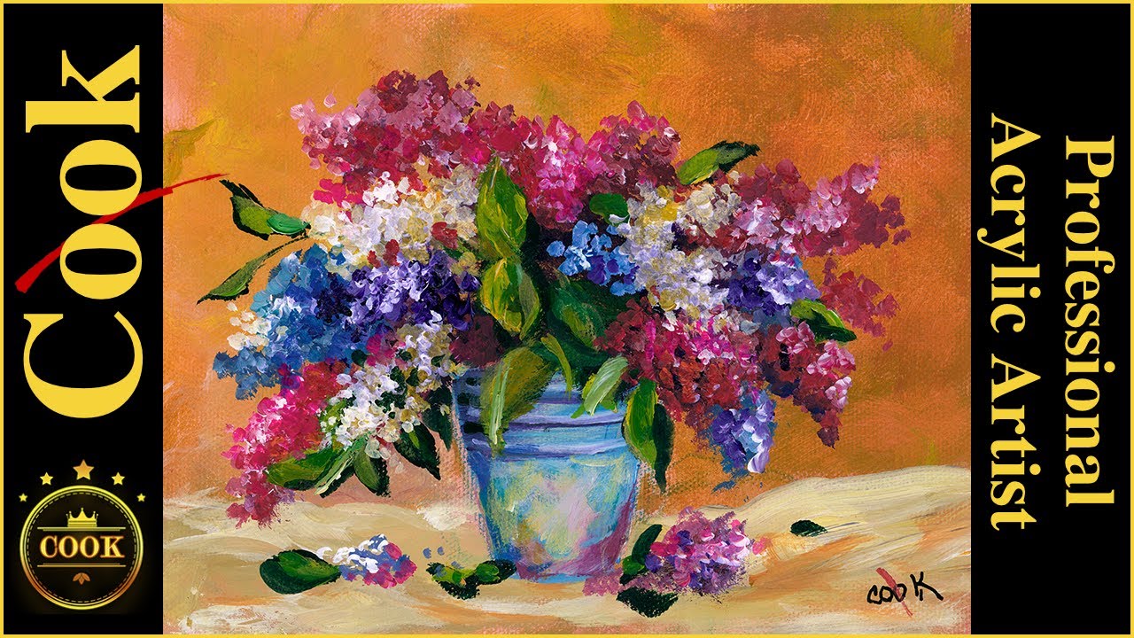 How to Paint a Beautiful Bountiful Bouquet of Lilacs in Acrylics with Ginger Cook