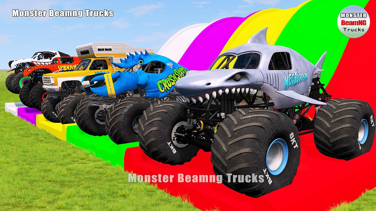 Triple Flatbed Trailer Monster Trucks Transport with Slide Color - BeamNG.drive 513