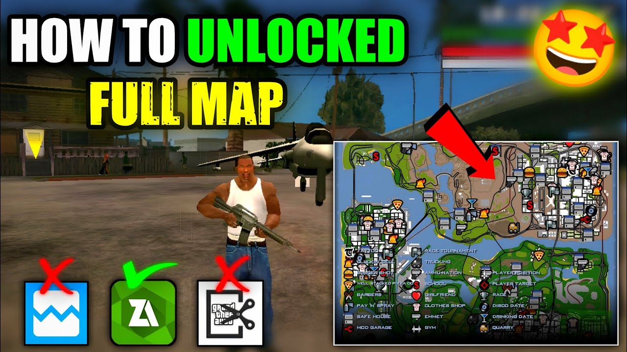 HOW TO UNLOCK FULL MAP IN GTA SAN ANDREAS ANDROID || GTA SA UNLOCKED FULL MAP