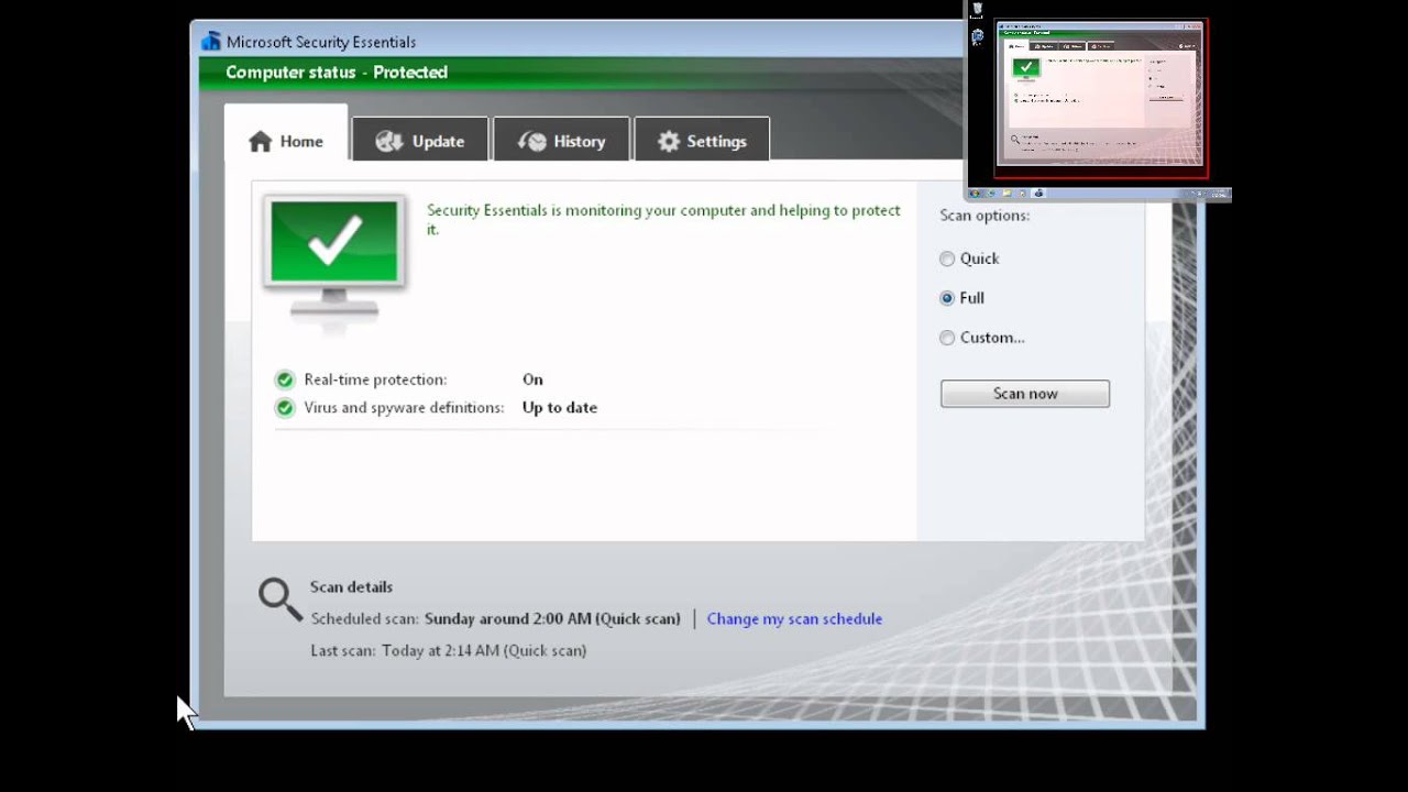 How to change Microsoft security essentials auto scanning timing