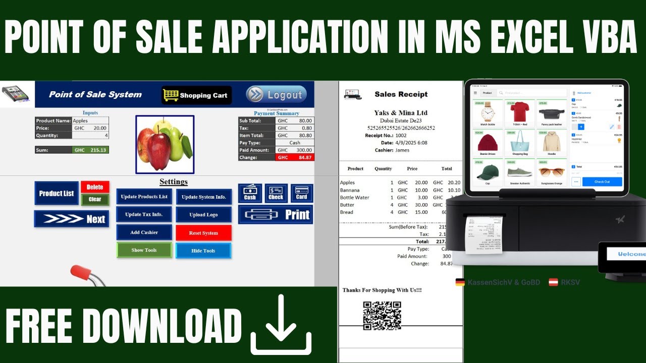 Free POS System Download  Excel POS with Receipt And QR Code