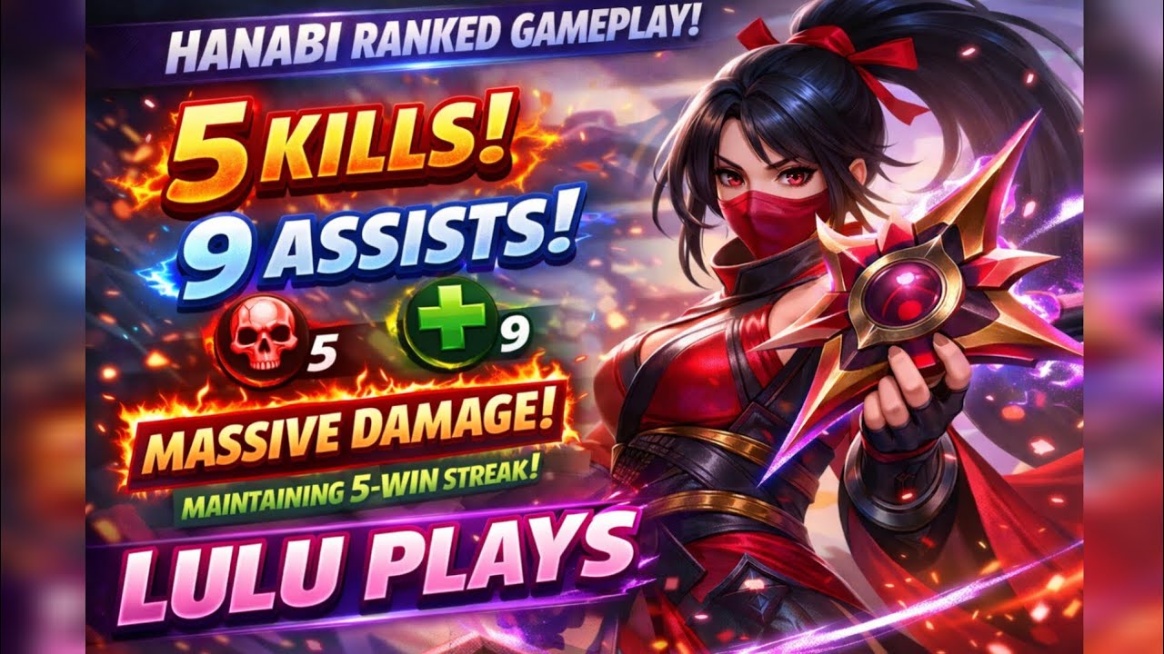 5 kills and 9 assists with the Marksman Hanabi in a solo ranked match | Watch the full gameplay