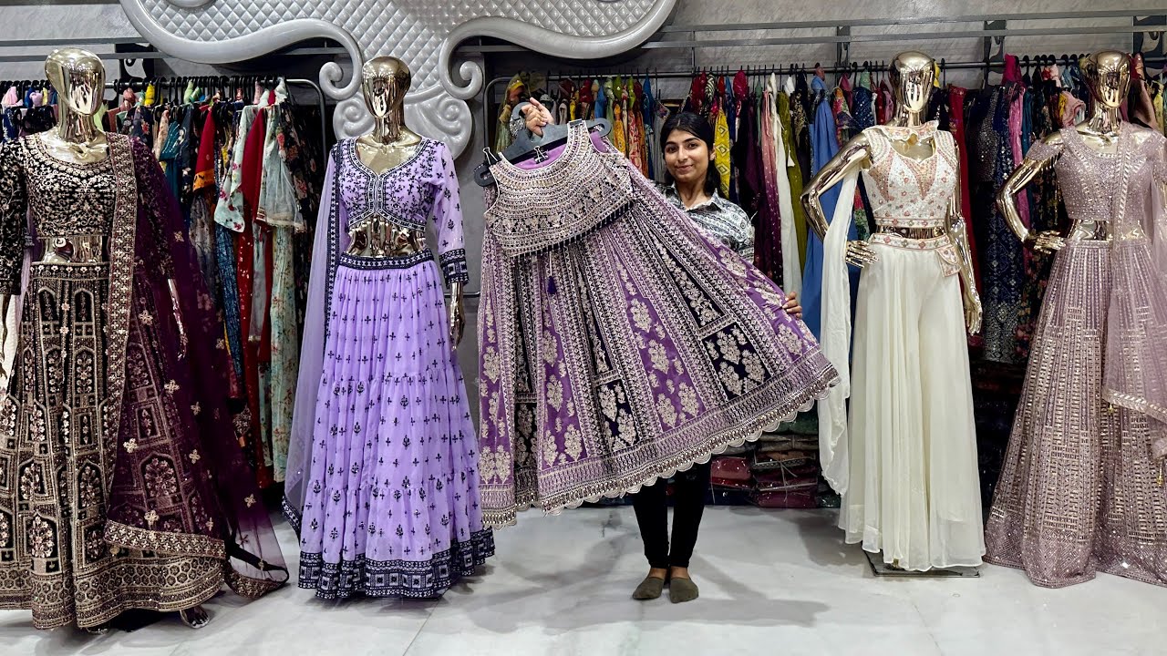 Heavy Gown and crop top lehenga manufacturer in Ahmedabad Resham textile VANSHMJ