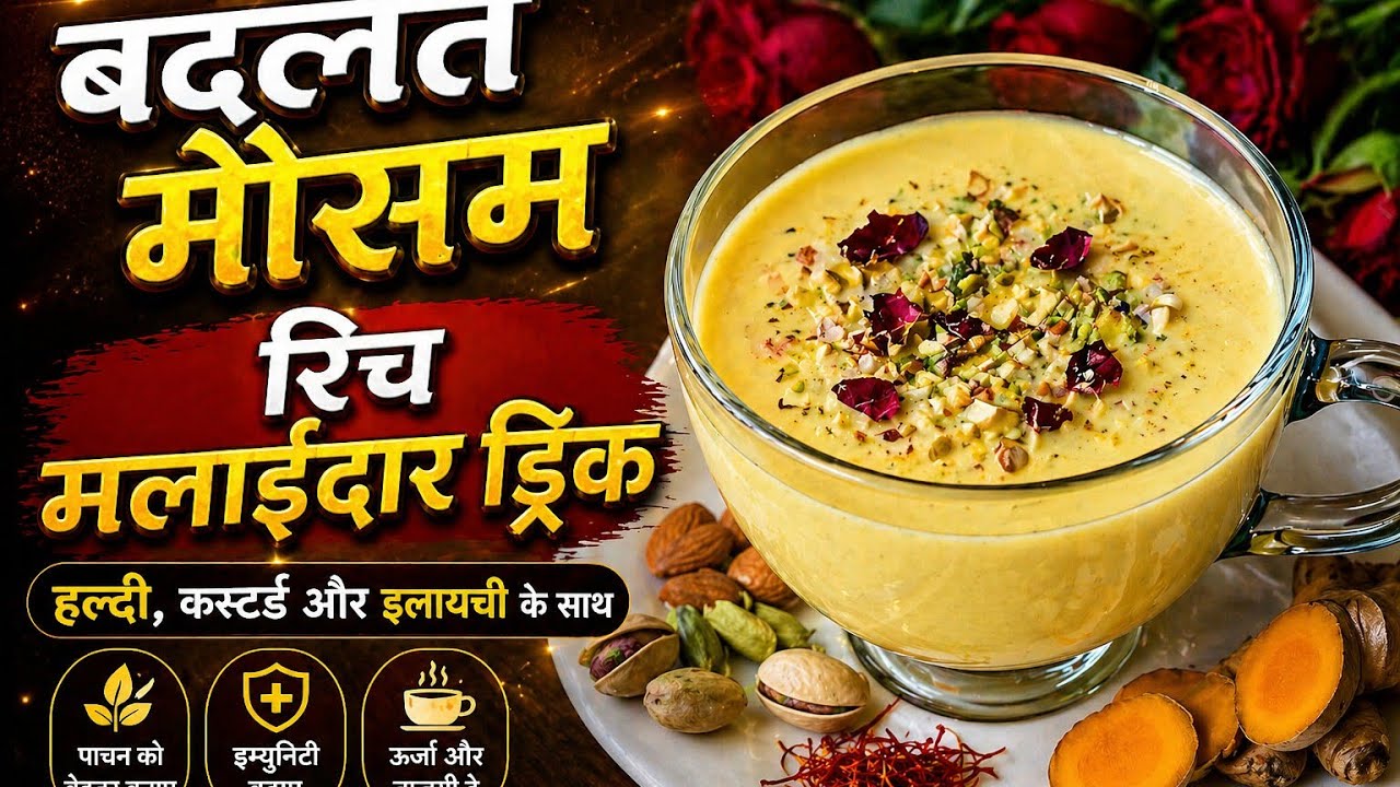 बदलते मौसम में पिएं रिच मलाईदार गोल्डन दूध | खास क्रीमी हल्दी दूध रेसिपी