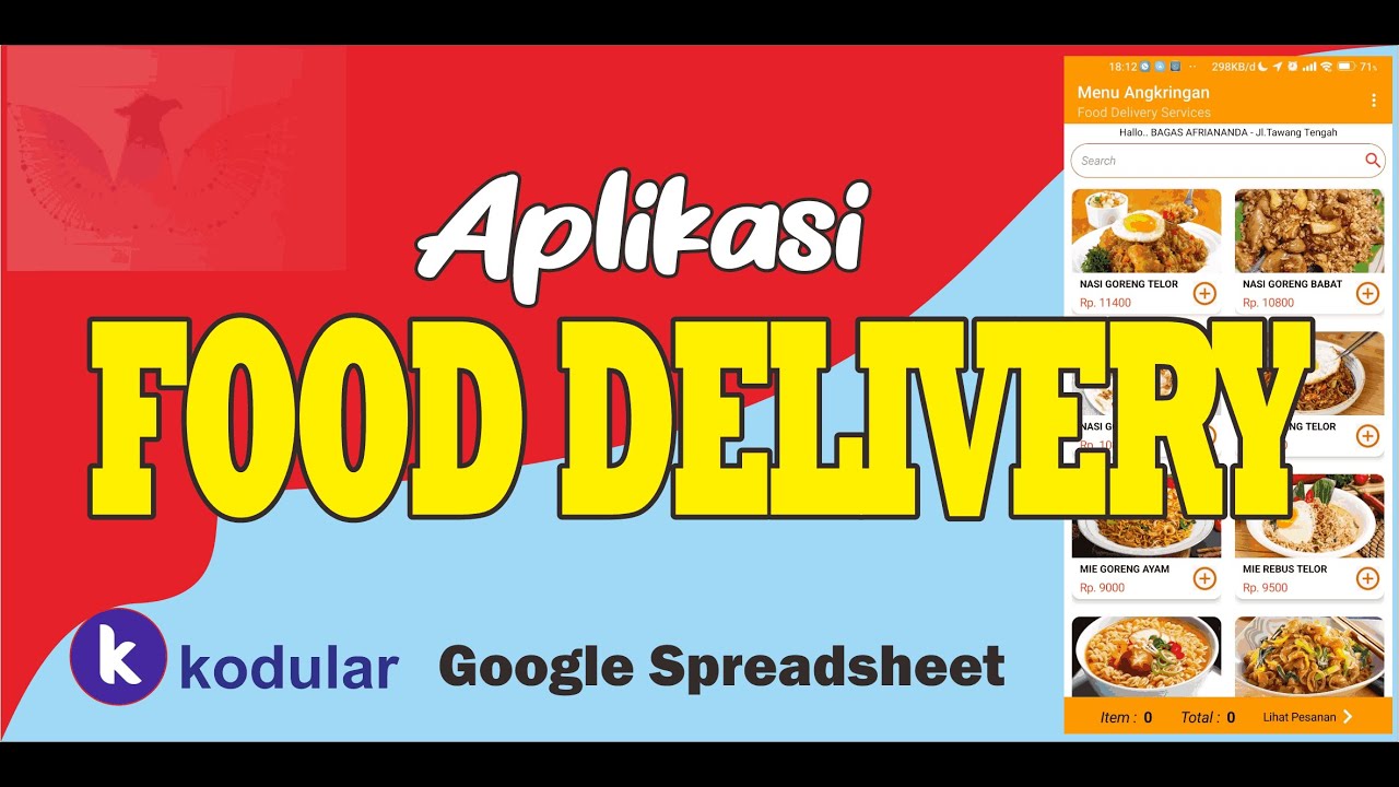 Aplikasi FOOD DELIVERY angkringan database Google Spreadsheet dan Kodular