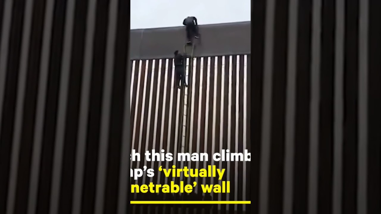 climbing Trump's border wall with rope ladder