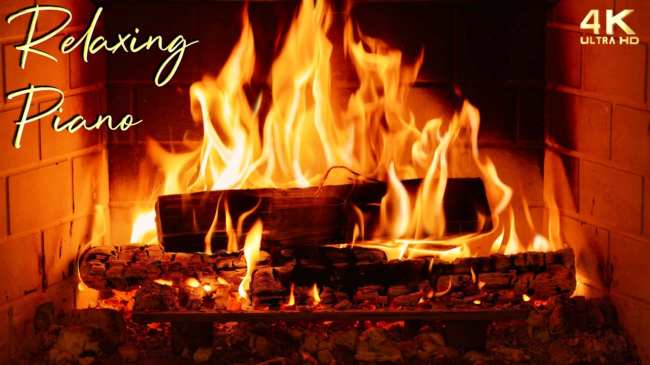 🔥 Cozy Fireplace with Relaxing Piano Music Ambience