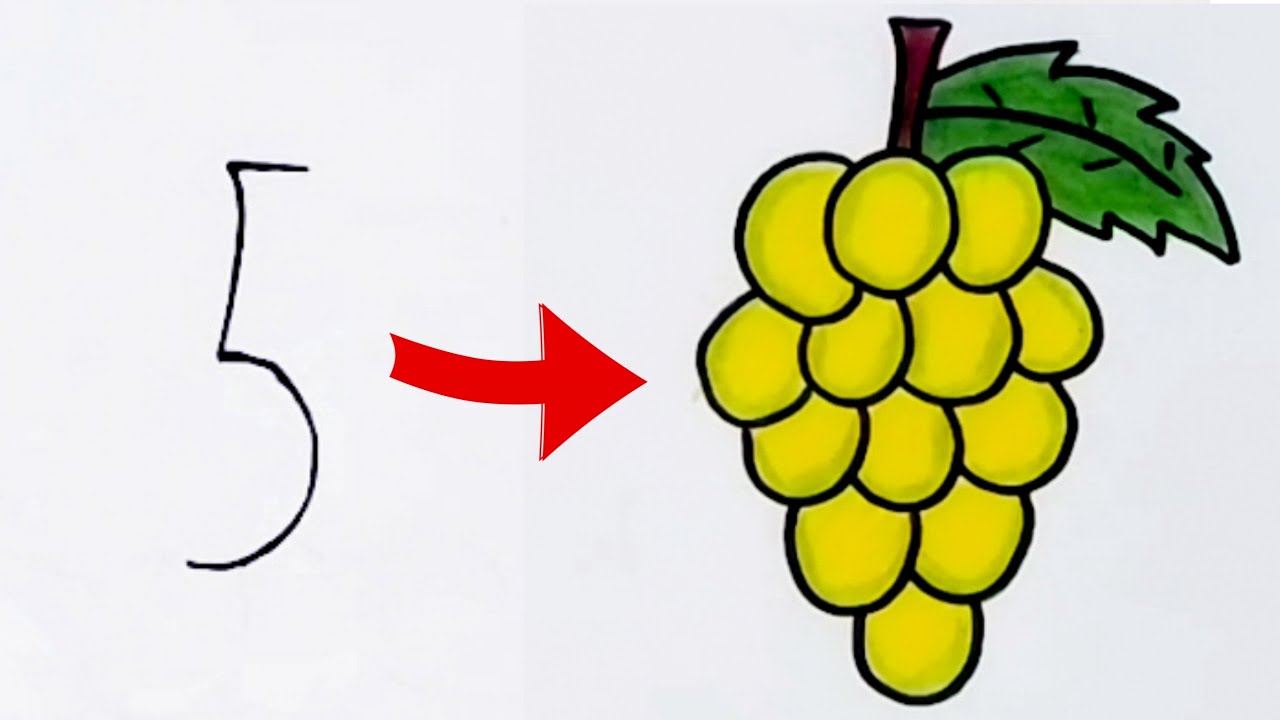 How to draw grapes from number 5  | grapefruit drawing easy  | number drawing