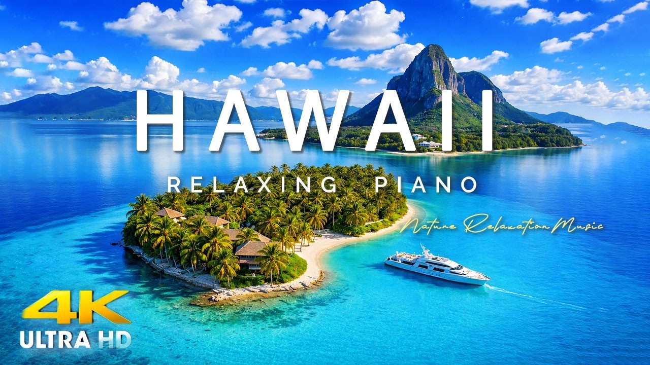 FLYING OVER HAWAII (4K UHD) - Amazing Beautiful Nature Scenery & Relaxing Music