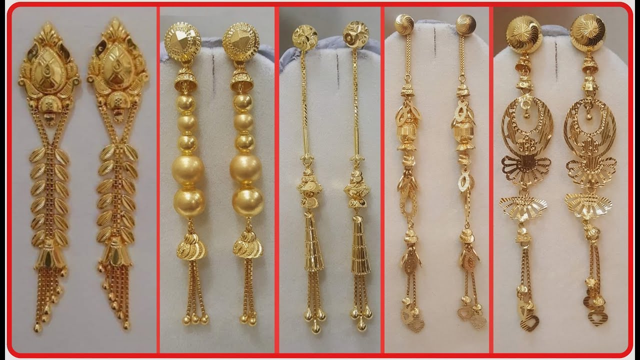 Latest 22k Gold Long Earrings Design with Price And Weight | New collection | trisha gold art