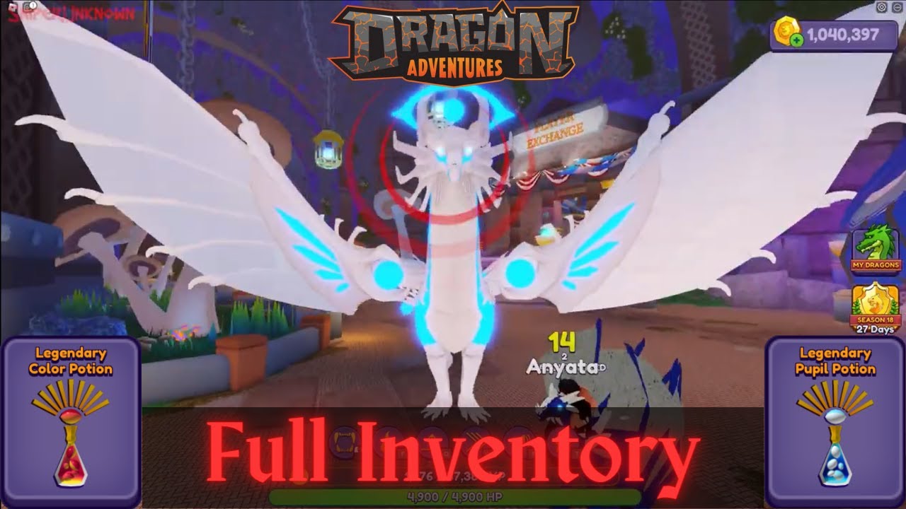 My Dragon Adventures Full Inventory, dragons, food, healing, resources, eggs, flairs, potions