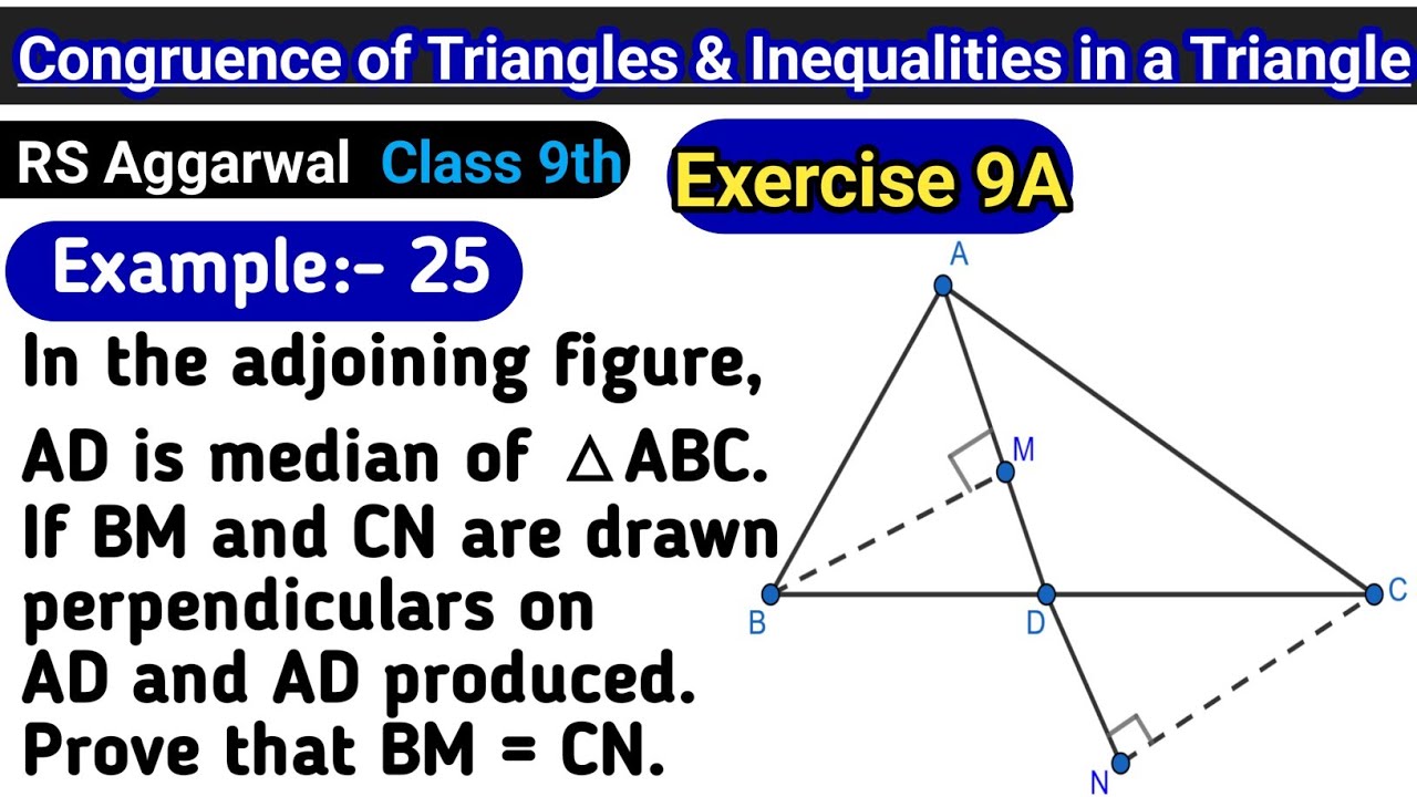 In the adjoining figure ad is the median of triangles abc | Rs Aggarwal Class 9 Ex 9A Example 25