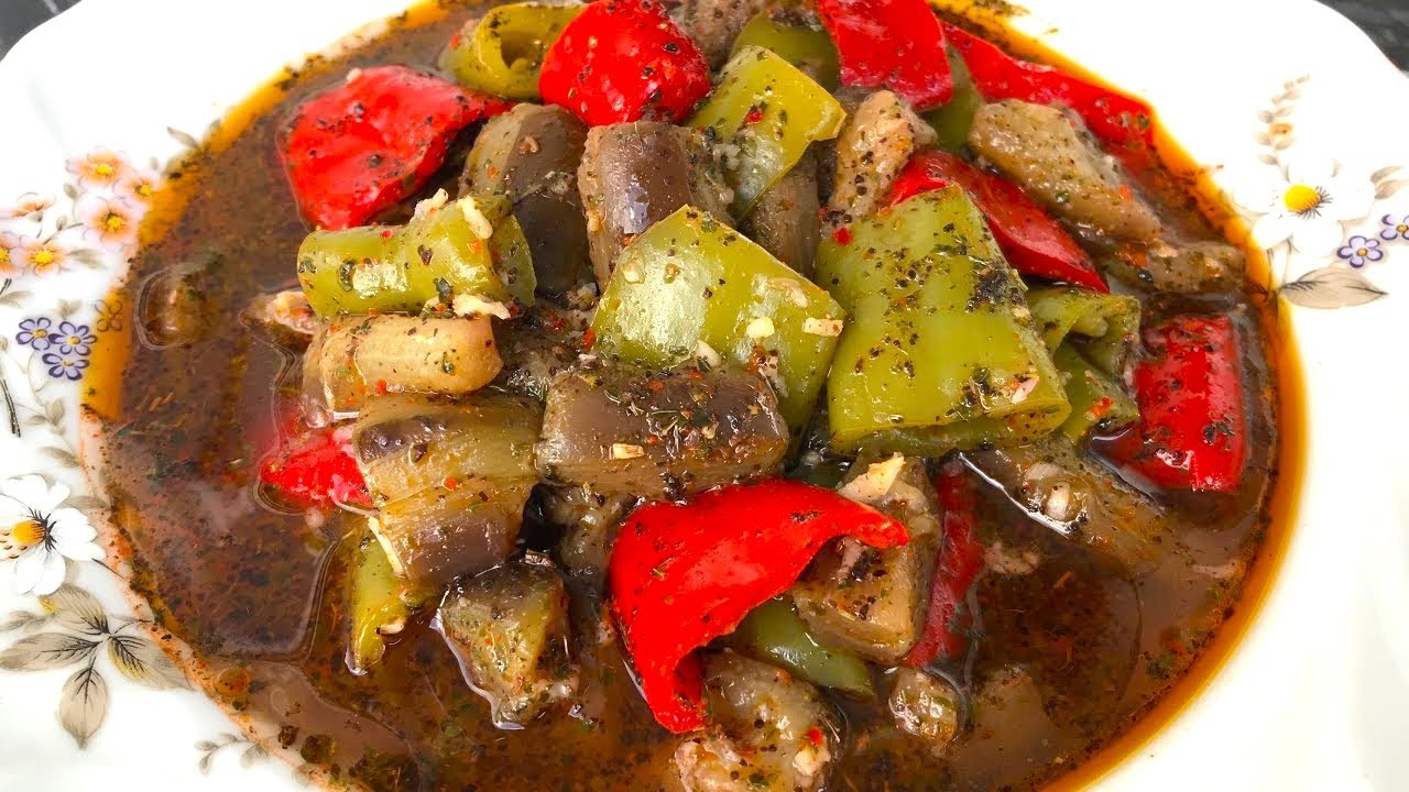 Eggplant and pepper recipe with sour sauce - Easy cooked pickles recipe - How to make easy pickles