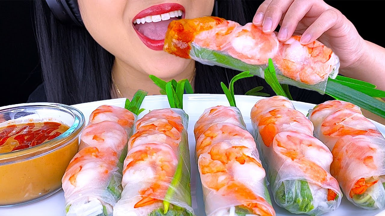 ASMR SEAFOOD SPRING ROLLS PLATTER  (EATING SHOW MUKBANG) ASMR Phan