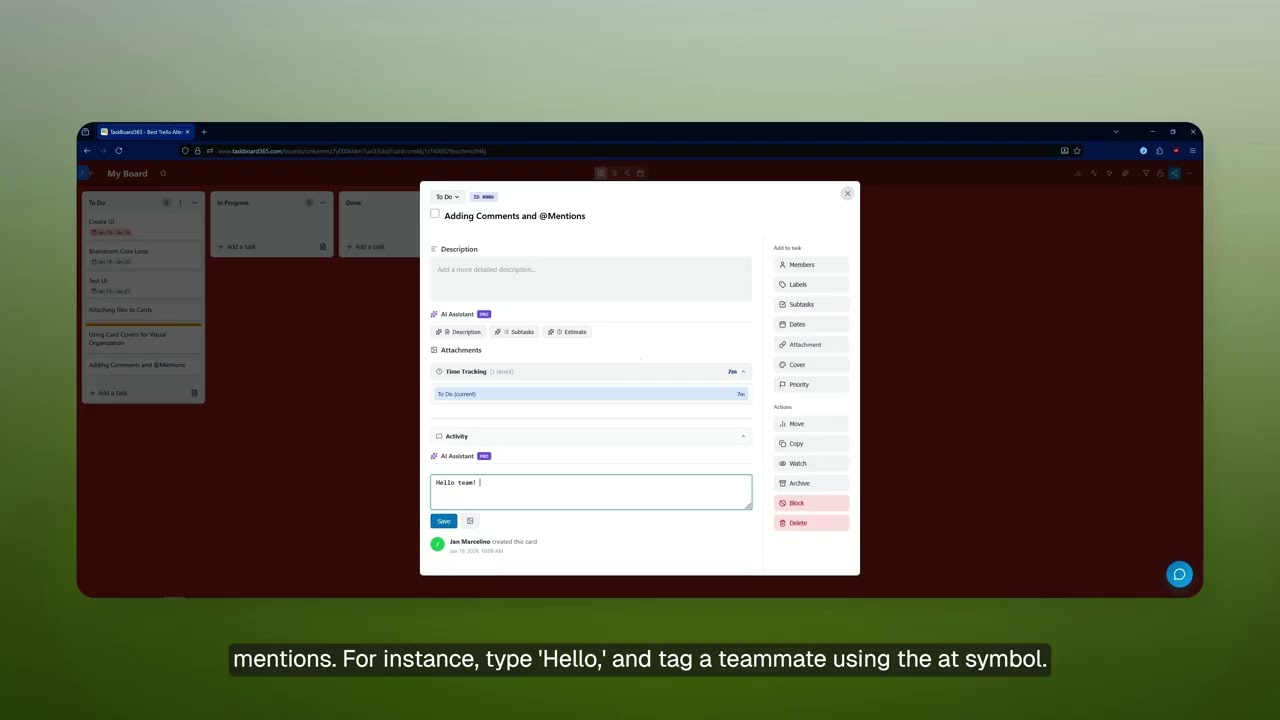 Adding Comments and Mentions in Cards