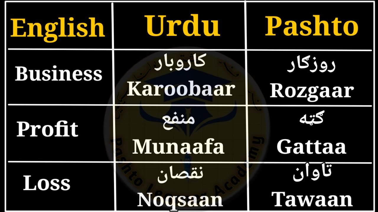 Basic Pashto Vocabulary || Learn Pashto Words with Urdu & English Meanings