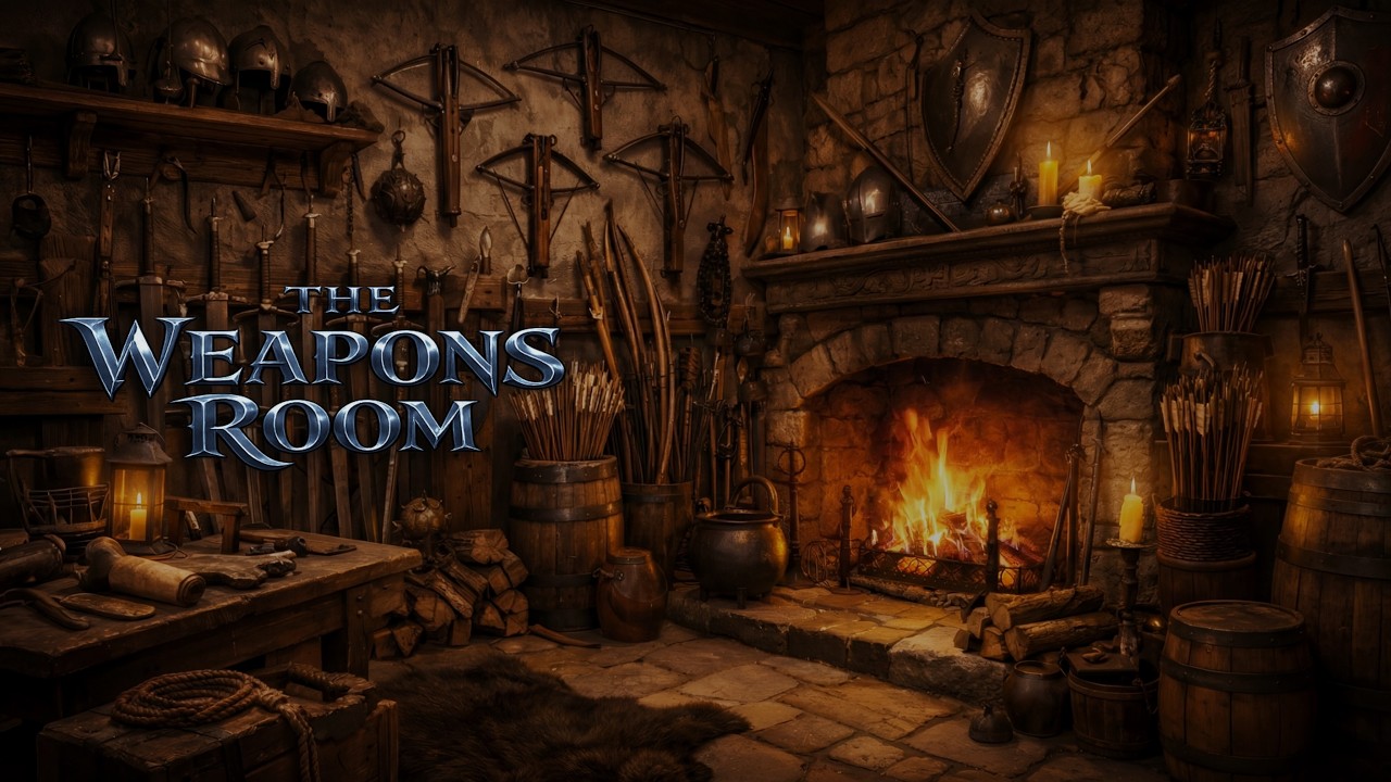 The Weapons Room 🕯️ Medieval Fireplace Ambience (4 Hours) | Cozy Candlelight for Sleep, Study.