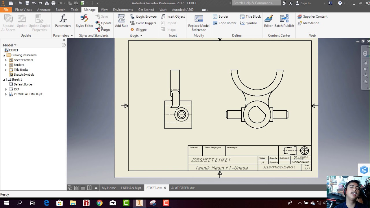 Cara cepat memberi ukuran dan garis sumbu pada gambar teknik di Autodesk Inventor