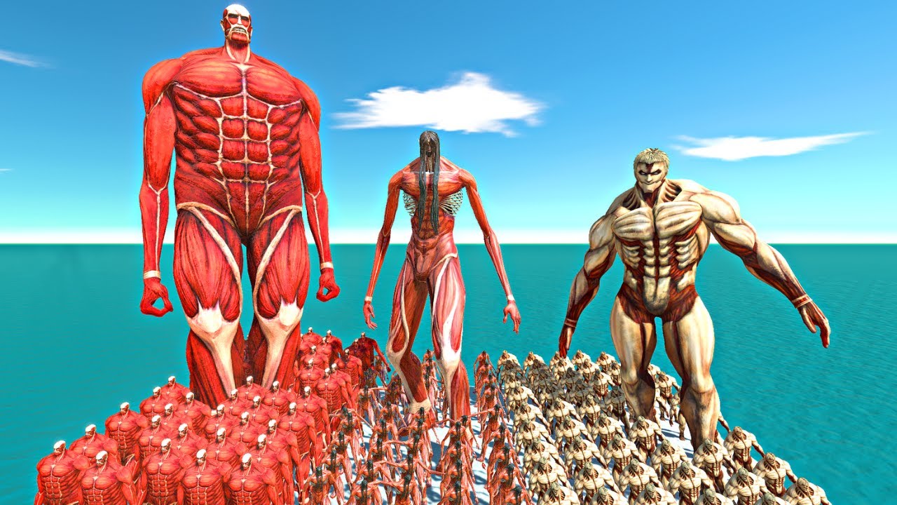 Colossal Titan vs Eren Titan vs Armored Titan - Animal Revolt Battle Simulator