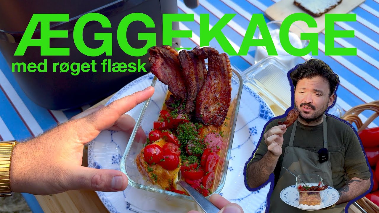 annonce Æggekage med Stegt Røget Flæsk i Airfryer 🥚🍅🥓🌿