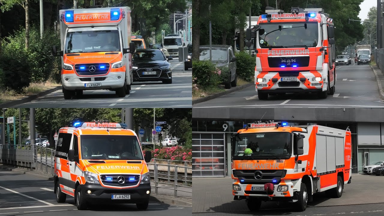 Feuerwehr und Rettungsdienst auf Einsatzfahrt in Frankfurt am Main