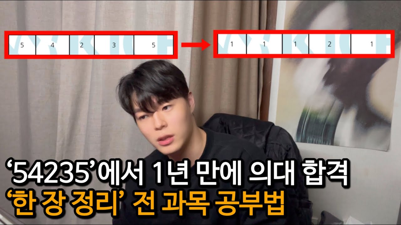 ‘54235 → 11121‘ 1년만에 독학으로 의대를 올 수 있었던 이유ㅣ‘한 장 정리’ 전과목 공부법