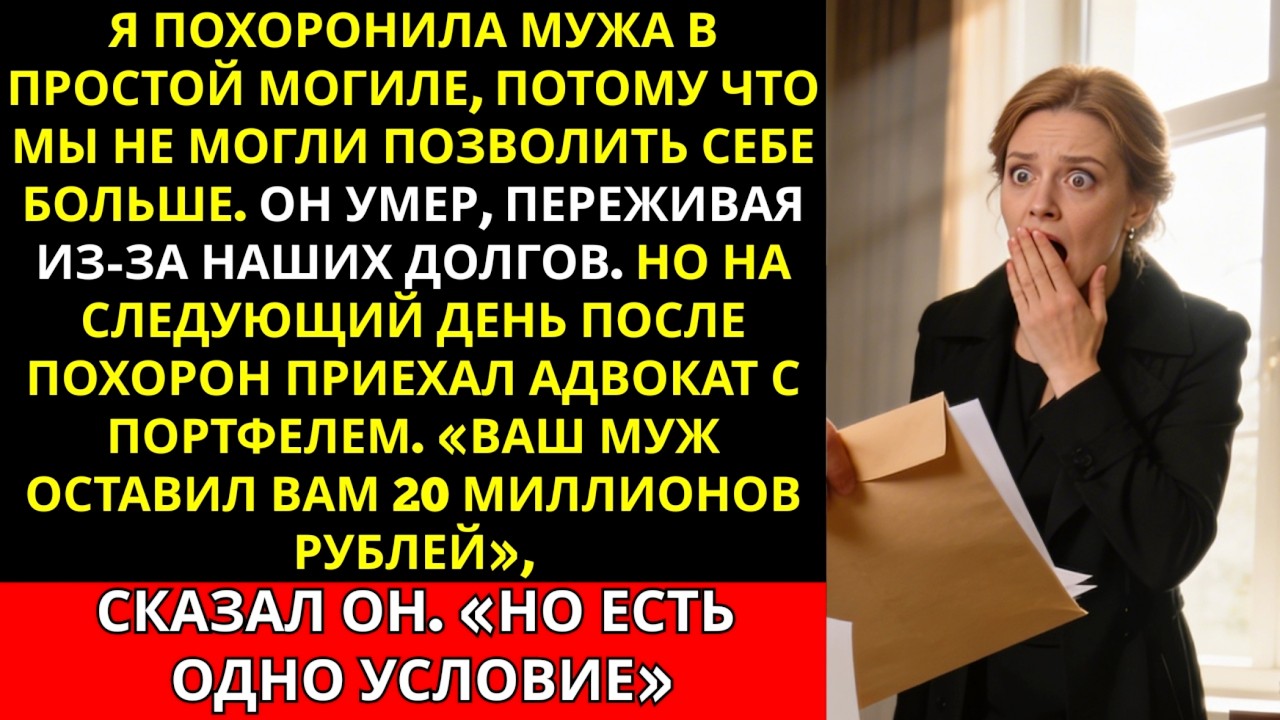 «Он оставил тебе 20 миллионов рублей» — Эти слова адвоката после похорон мужа шокировали меня...