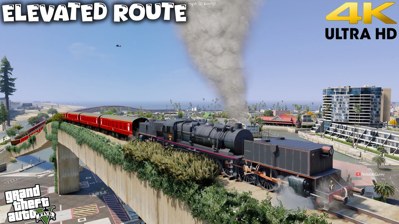 Elevated Train Route Above Vespucci Beach | Steam Locomotive RENFE 462-0406 in GTA V