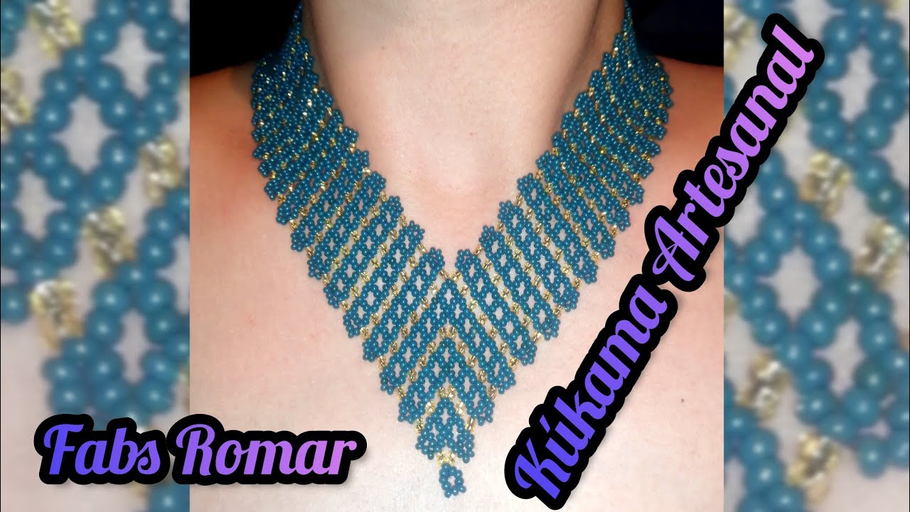 collar de chaquira V verde y Dorado 💚💛💚💛