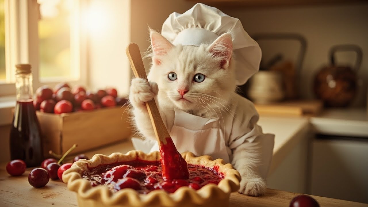 🥧 Adorable Tiny Cat Makes A Delicious Cherry Pie! 😻😋🍒| Fluffy Animal Adventures (AI-Generated Story)