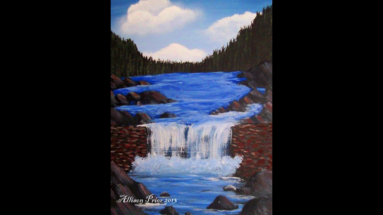 How to paint a Beautiful WATERFALL Acrylic Painting tutorial FULL lesson for beginners step by step