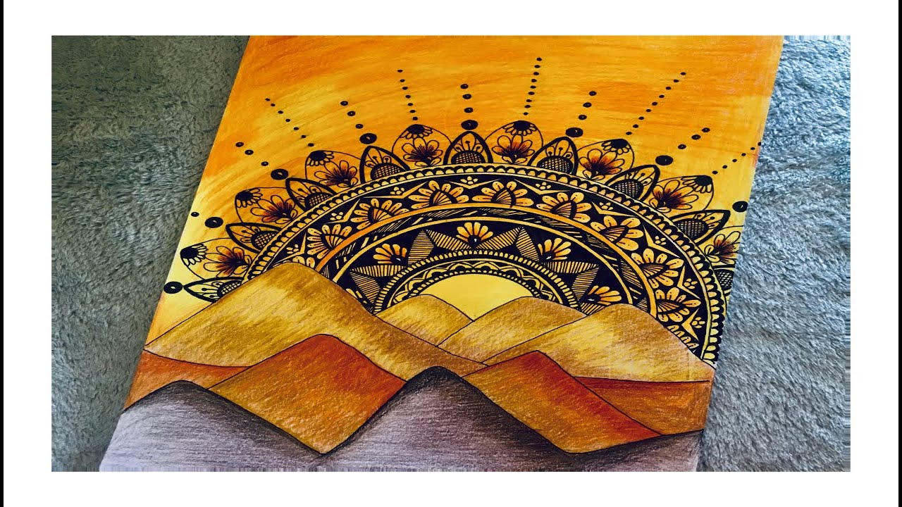 Mandala Art of Sun Rise Scenery - using color pencils
