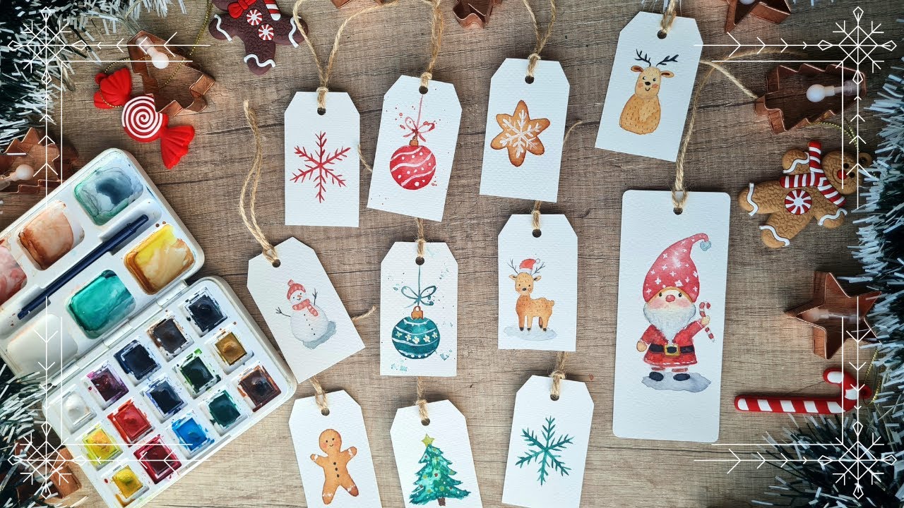 Easy Watercolor Christmas Gift Tags & Bookmark | Beginner Friendly