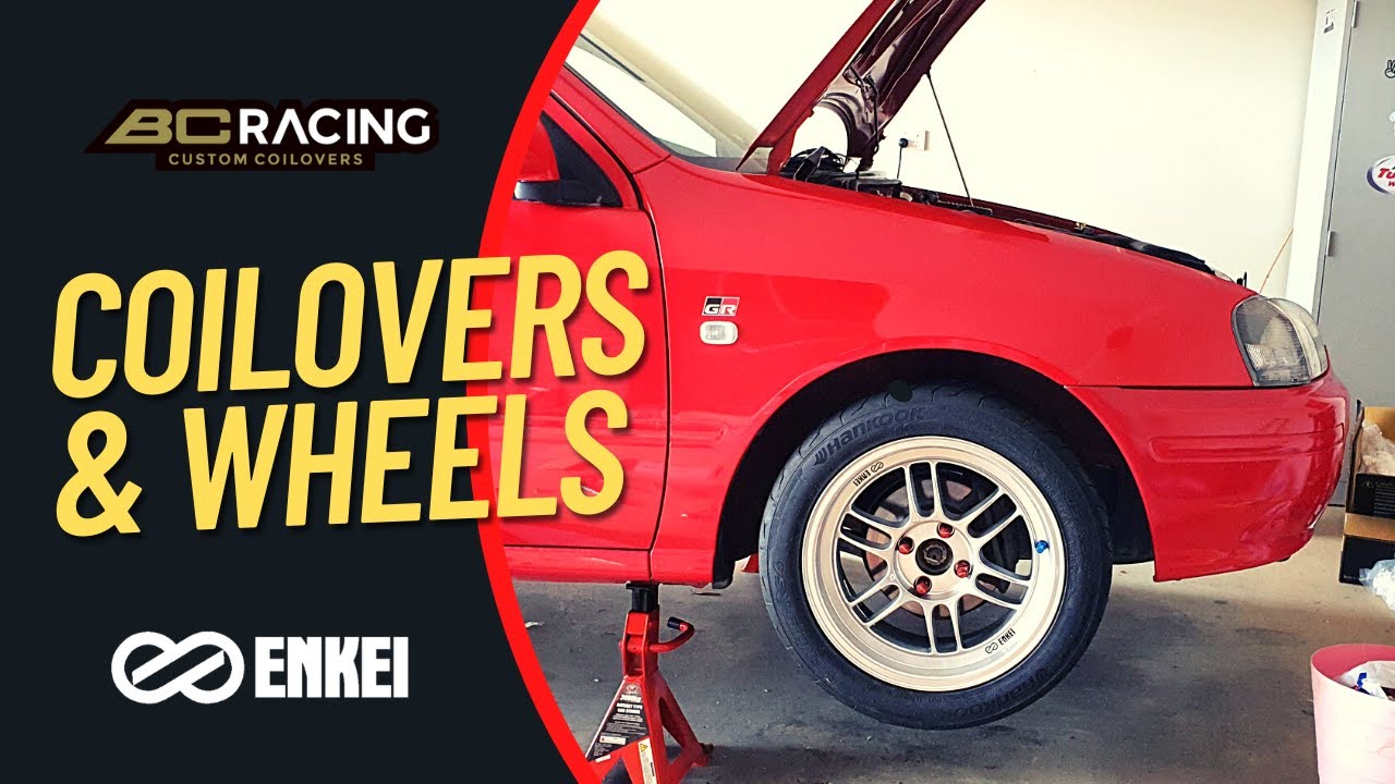 Installing BC Racing coilovers & Enkei RPF1 on the Starlet
