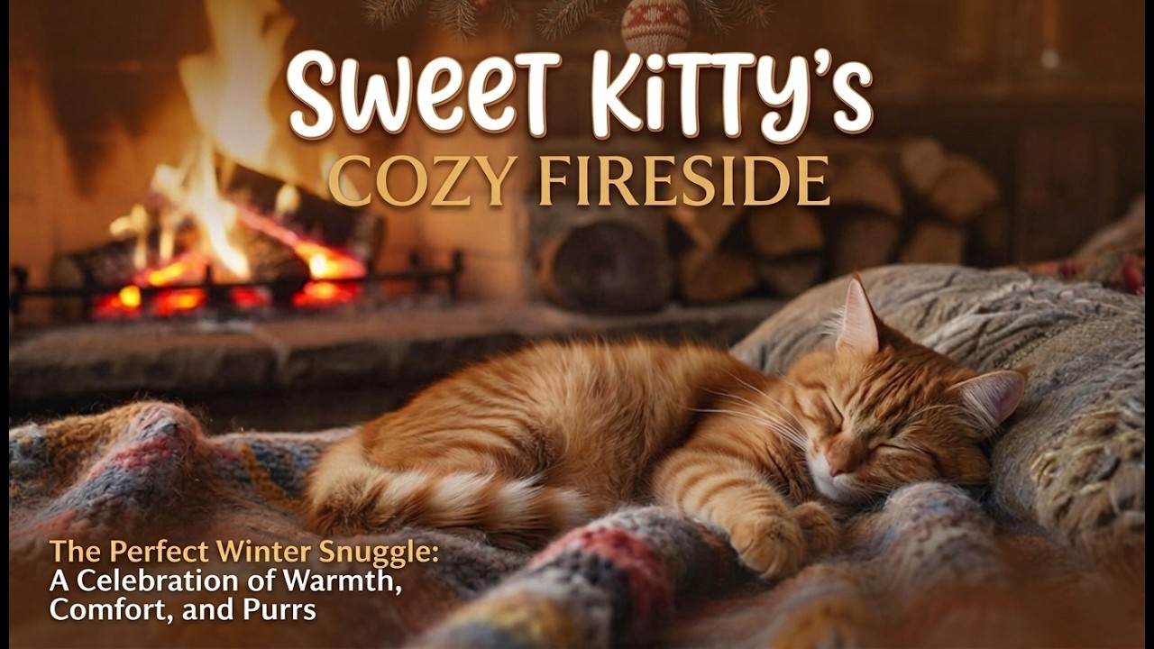 Peaceful Sleeping Cat and Burning Fireplace | Calm Ambience for Relaxation