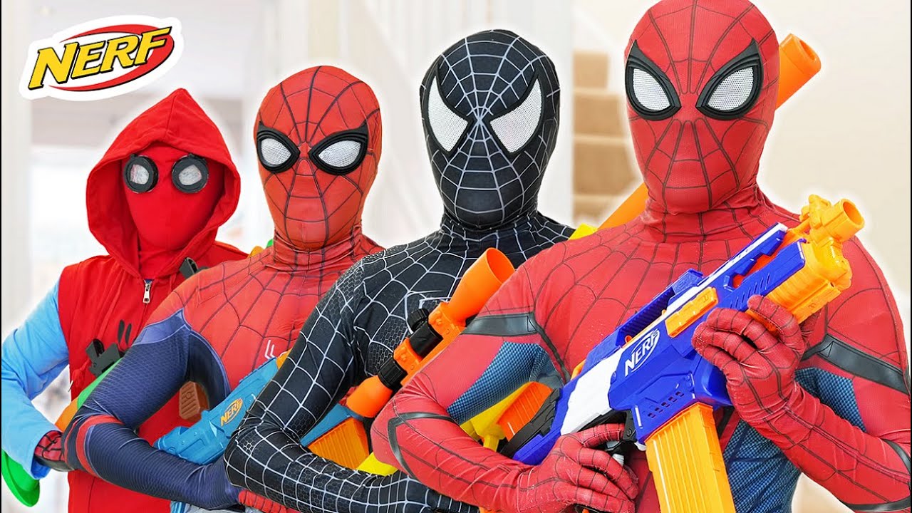 Spider Man Team vs Bad Guy Team Nerf War All Action Story POV Compilation